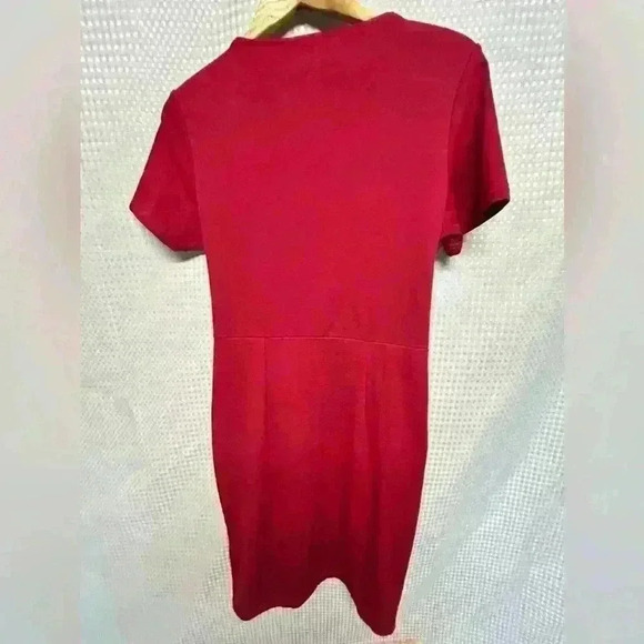 NWT! Beautiful Red Dress Oxiuly Womens V Neck, Slim Ruffle Pencil Dress Size L - Picture 4 of 11